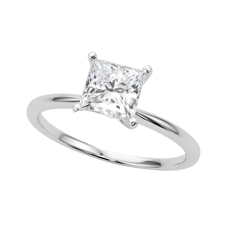 Solitaire Diamond Engagement Ring in 14K White Gold - Princess