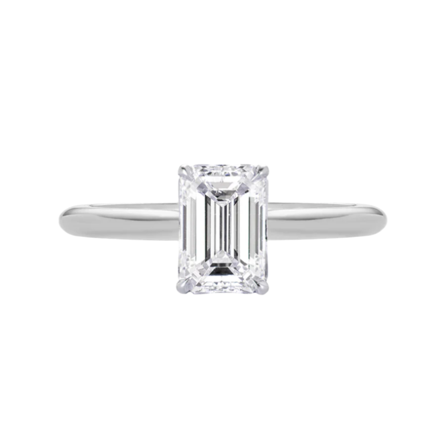 Solitaire Diamond Engagement Ring in 14K White Gold - Emerald