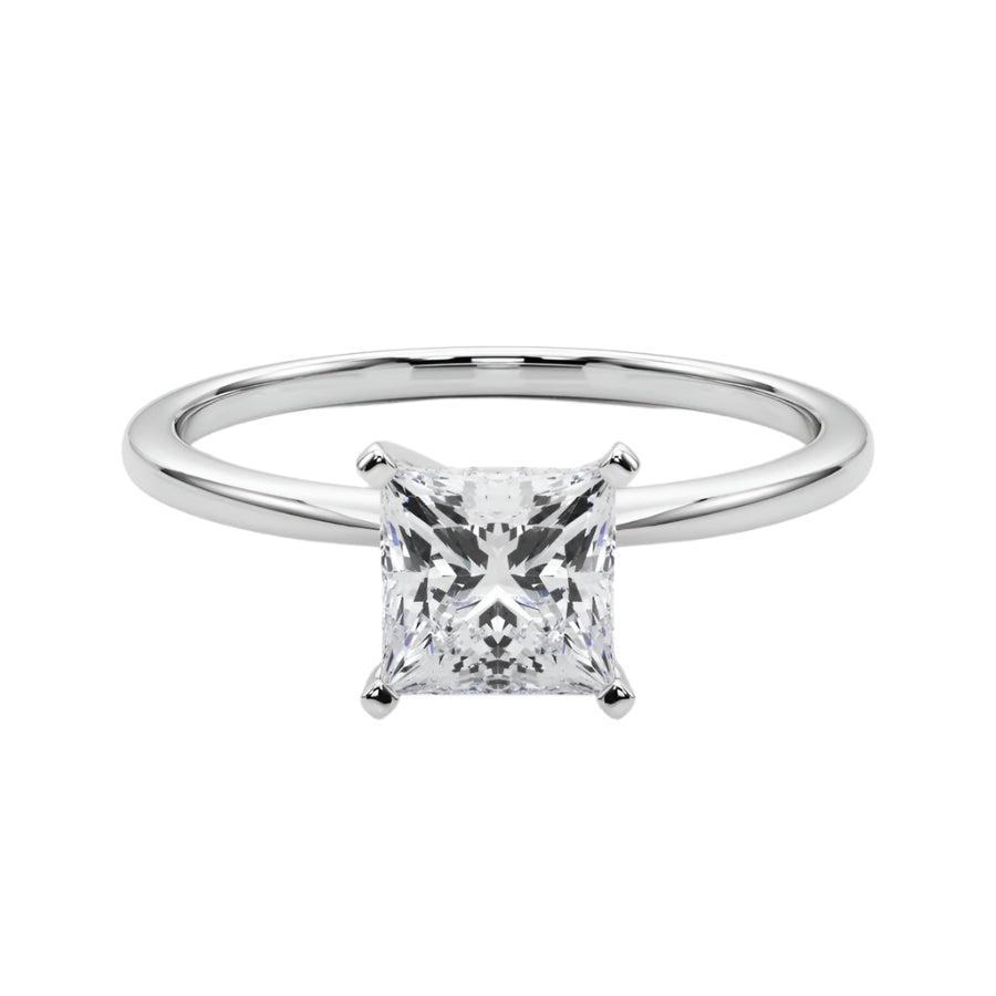 Solitaire Diamond Engagement Ring in 14K White Gold - Princess