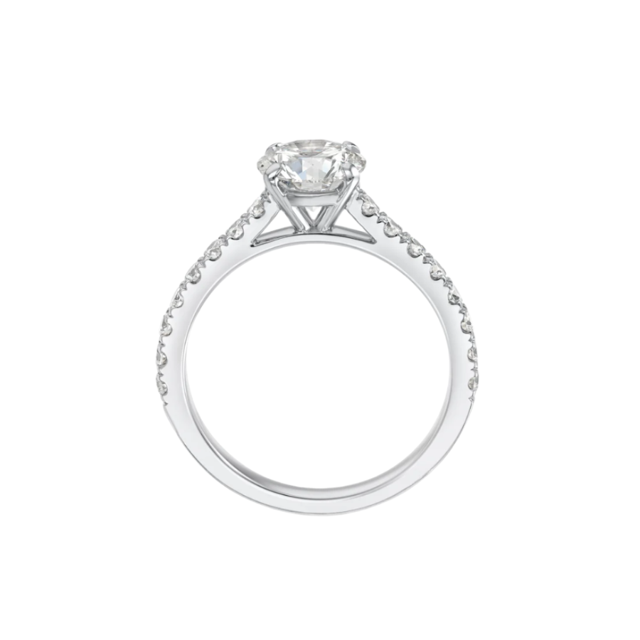 Solitaire Ring with Diamond Set Band in 14K White Gold - Round