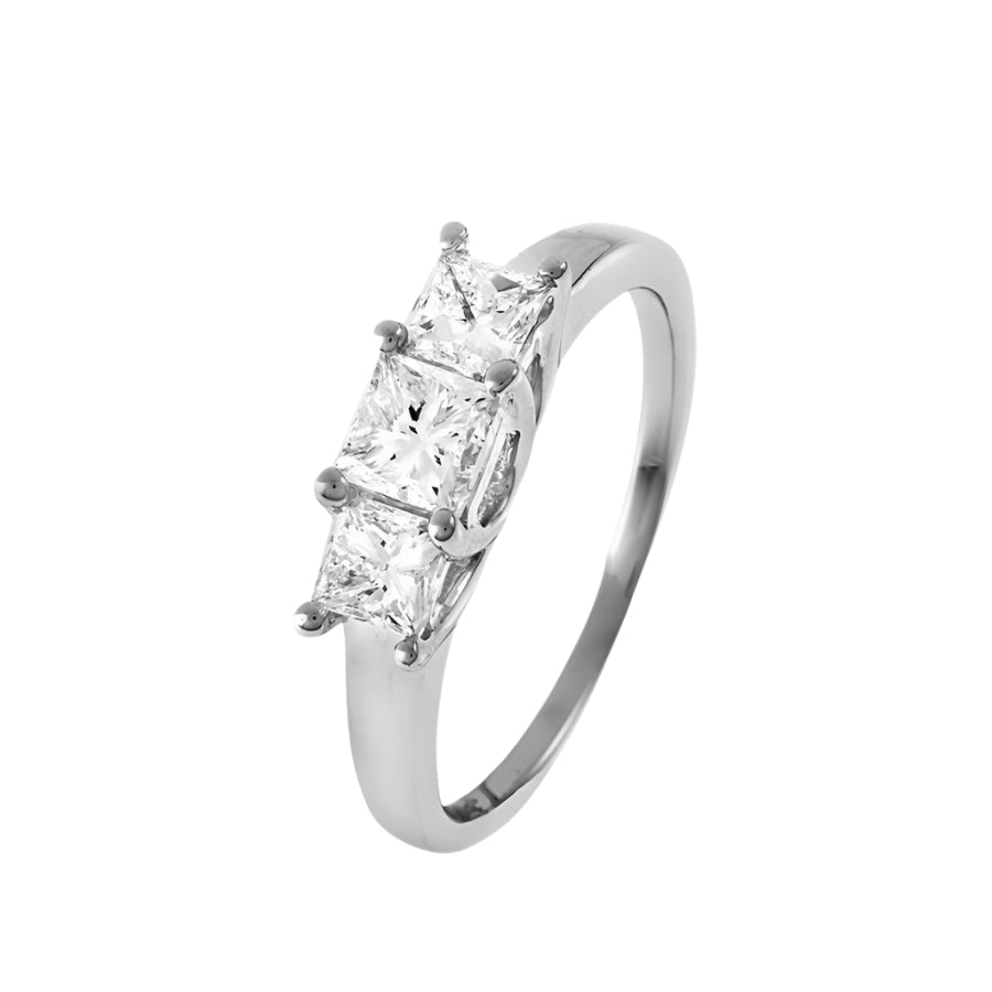 Trilogy Diamond Ring in 18K White Gold - Princess